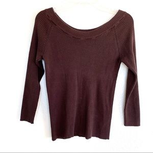 Monroe & Main Brown Silk Ribbed Fitted Sweater Top